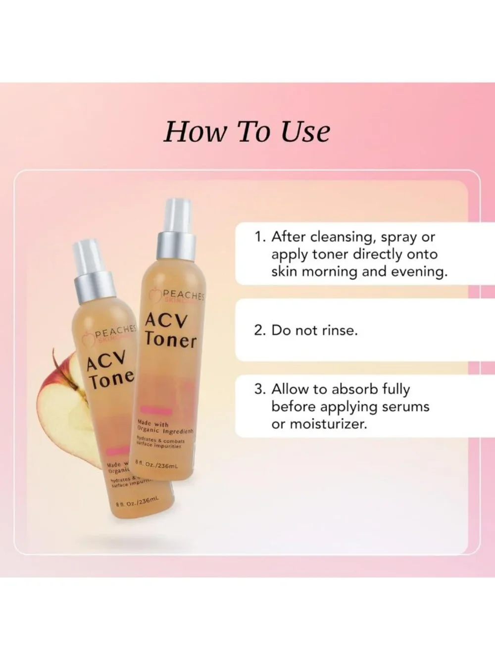 Vegan Apple Cider Vinegar Face Toner with Citrus Extracts - 8 oz Exfoliating
